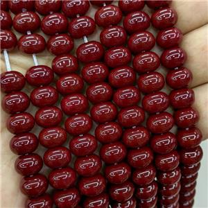 Jadeite Glass Beads DarkRed Dye Smooth Rondelle, approx 10mm [GS2822]