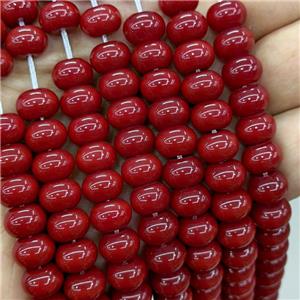 Jadeite Glass Beads Red Dye Smooth Rondelle, approx 10mm [GS2824]