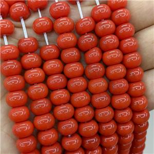 Jadeite Glass Beads Lt.Red Dye Smooth Rondelle, approx 10mm [GS2825]