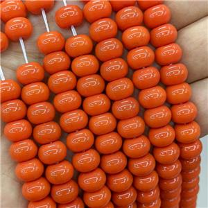 Jadeite Glass Beads OrangeRed Dye Smooth Rondelle, approx 10mm [GS2826]