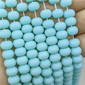 Jadeite Glass Beads Blue Dye Smooth Rondelle, approx 10mm [GS2830]