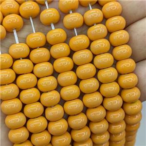 Jadeite Glass Beads OrangeYellow Dye Smooth Rondelle, approx 10mm [GS2831]