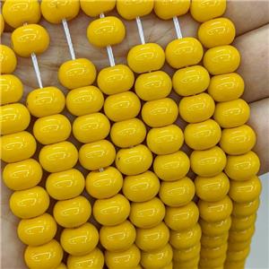 Jadeite Glass Beads Yellow Dye Smooth Rondelle, approx 10mm [GS2832]