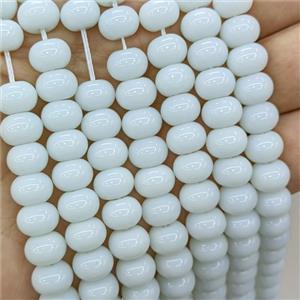 Jadeite Glass Beads White Dye Smooth Rondelle, approx 10mm [GS2835]
