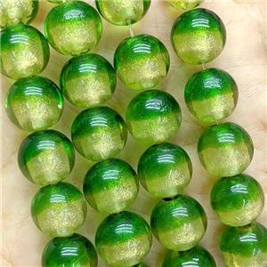 Green Foil Glass Round Beads Smooth, approx 12mm, 33pcs per st [GS2850]