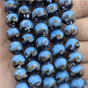 Lampwork Glass Round Beads Blue, approx 12mm, 33pcs per st [GS2858]