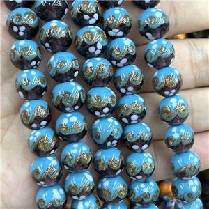 Lampwork Glass Round Beads Blue, approx 12mm, 33pcs per st [GS2860]