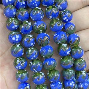 Lampwork Glass Round Beads Royalblue, approx 12mm, 33pcs per st [GS2862]
