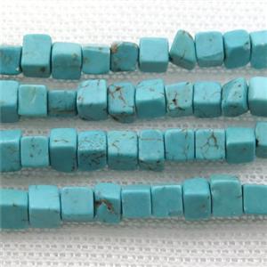 Magnesite Turquoise beads, cuboid, approx 4mm [GT10503]