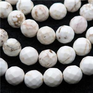 white Magnesite Turquoise beads, faceted round, approx 8mm dia [GT10582]