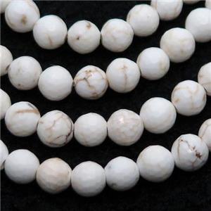 white Magnesite Turquoise beads, faceted round, approx 6mm dia [GT10583]