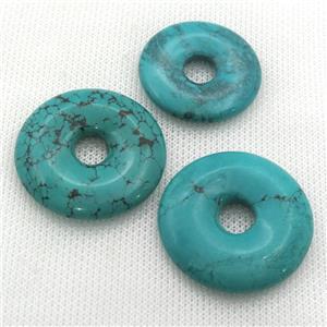 Sinkiang Turquoise donut pendant, teal, approx 60mm dia [GT10605-60MM]