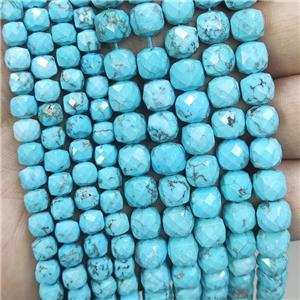 Blue Magnesite Turquoise Beads Faceted Cube, approx 7-8mm [GT10746-8MM]