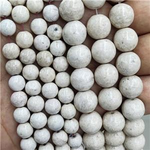Natural River Fossil Beads Smooth Round White, approx 4mm dia [GT10753-4MM]