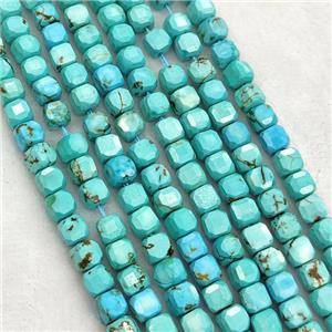 Howlite Turquoise Beads Teal Dye Faceted Cube, approx 5-6mm [GT10777]