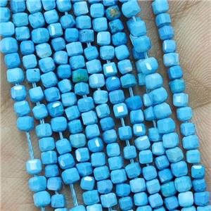 Natural Howlite Turquoise Cube Beads Blue Dye, approx 3mm [GT10811]