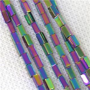 Hematite cuboid beads, rainbow electroplated, approx 2x8mm [HB0744-2X8MM]