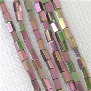 Hematite cuboid beads, redgreen electroplated, approx 2x8mm [HB0745-2X8MM]