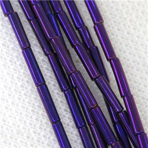 Hematite tube beads, purple electroplated, approx 2x8mm [HB0750-2X8MM]