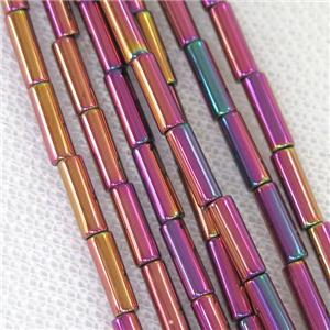Hematite tube beads, purplepeach electroplated, approx 3x9mm [HB0751-3X9MM]