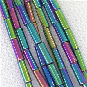 Hematite tube beads, rainbow electroplated, approx 3x9mm [HB0752-3X9MM]
