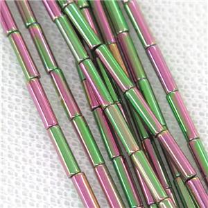 Hematite tube beads, greenred electroplated, approx 3x9mm [HB0753-3X9MM]
