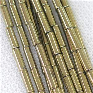 Hematite tube beads, pyrited electroplated, approx 3x9mm [HB0755-3X9MM]
