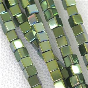 Hematite cube beads, green electroplated, approx 4x4x4mm [HB0757]