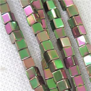 Hematite cube beads, greenred electroplated, approx 4x4x4mm [HB0758]