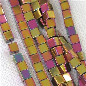 Hematite cube beads, peachpurple electroplated, approx 4x4x4mm [HB0759]