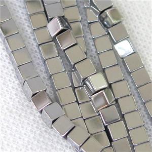 Hematite cube beads, platinum plated, approx 4x4x4mm [HB0760]