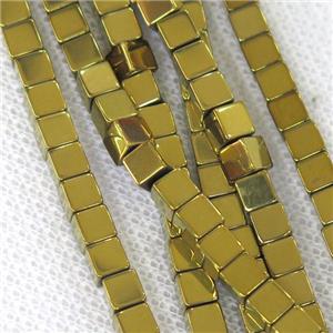 Hematite cube beads, gold plated, approx 4x4x4mm [HB0761]