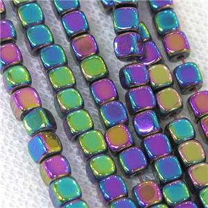 Hematite cube beads, rainbow electroplated, approx 3.7mm [HB0766]