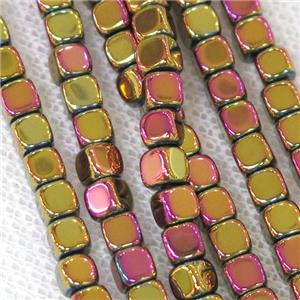Hematite cube beads, goldpurple electroplated, approx 3.7mm [HB0768]