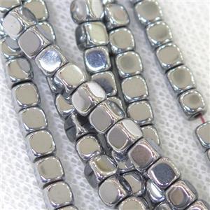 Hematite cube beads, platinum plated, approx 3.7mm [HB0769]