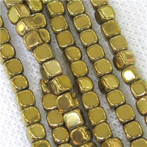Hematite cube beads, gold plated, approx 3.7mm [HB0770]