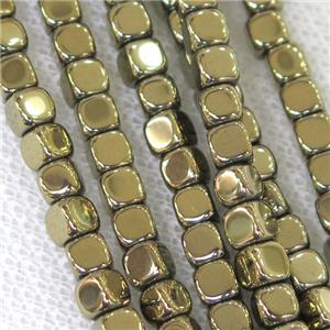 Hematite cube beads, pyrited, approx 3.7mm [HB0771]