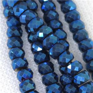 faceted Hematite rondelle beads, blue electroplated, approx 4x6mm [HB0772]