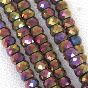 faceted Hematite rondelle beads, peachpurple electroplated, approx 4x6mm [HB0773]