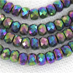 faceted Hematite rondelle beads, rainbow electroplated, approx 4x6mm [HB0774]