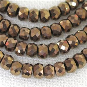 faceted Hematite rondelle beads, coffee electroplated, approx 4x6mm [HB0775]