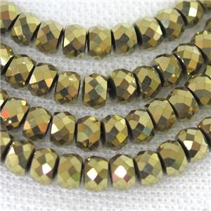 faceted Hematite rondelle beads, gold plated, approx 4x6mm [HB0776]