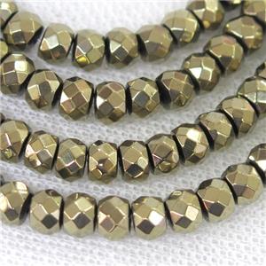 faceted Hematite rondelle beads, pyrited, approx 4x6mm [HB0777]