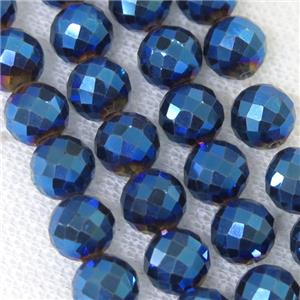 faceted round Hematite beads, blue electroplated, approx 6mm dia [HB0779-6MM]