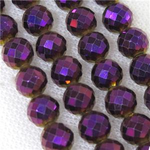 faceted round Hematite beads, purple electroplated, approx 8mm dia [HB0780-8MM]