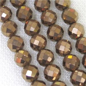 faceted round Hematite beads, coffee electroplated, approx 6mm dia [HB0781-6MM]
