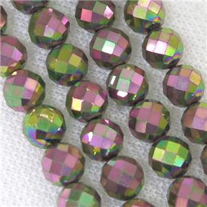 faceted round Hematite beads, redgreen electroplated, approx 8mm dia [HB0782-8MM]