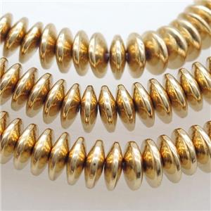 light KC-gold electroplated Hematite heishi Beads, approx 3x12mm [HB0784-3X12MM]