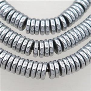 Hematite heishi beads, platinum plated, approx 8mm [HB0797]