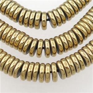Hematite heishi beads, gold plated, approx 8mm [HB0798]